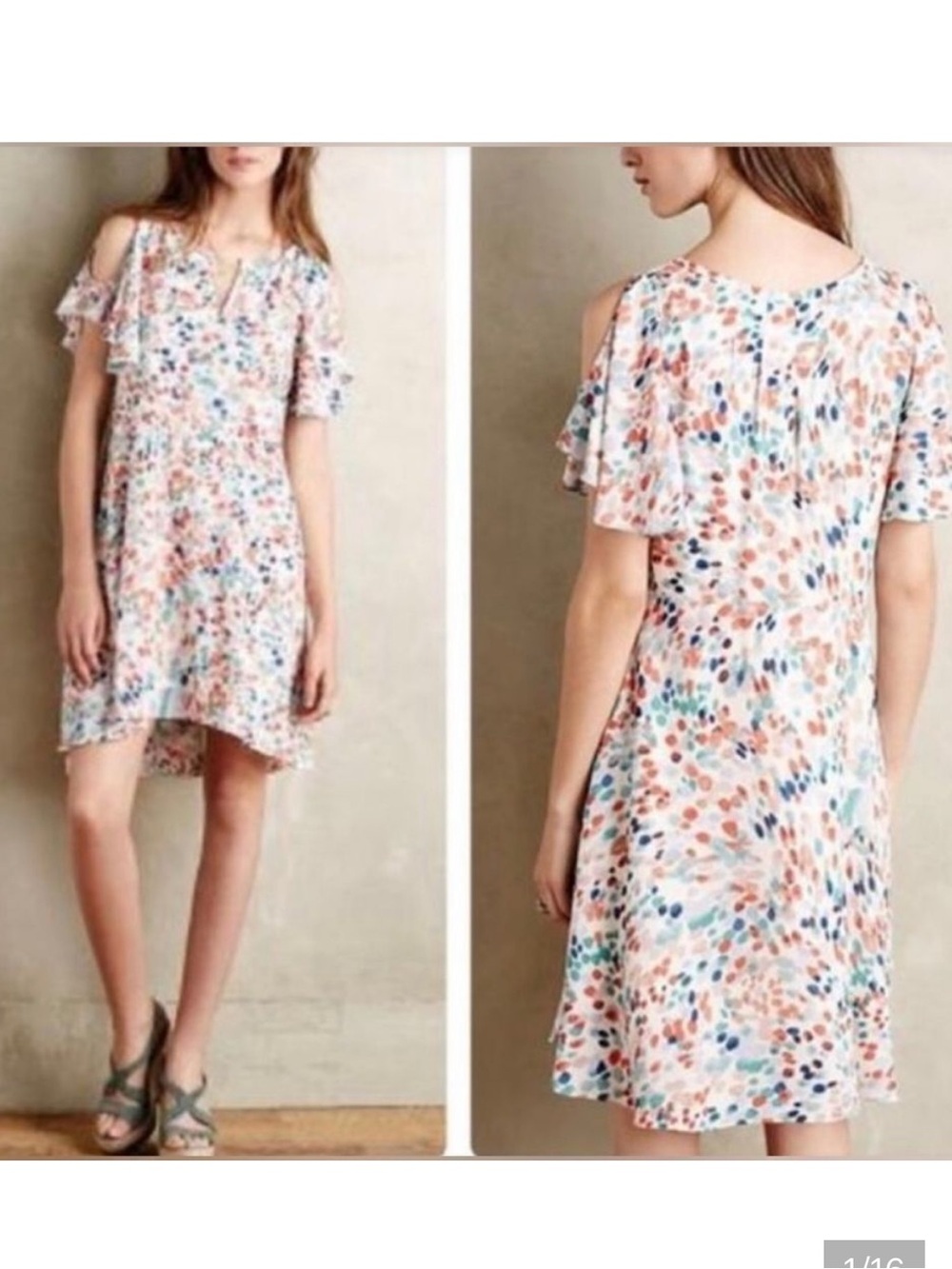 Anthropologie Maeve NWT Art Multicolor Dot Flutter Sleeve Ballet core Fem Dress